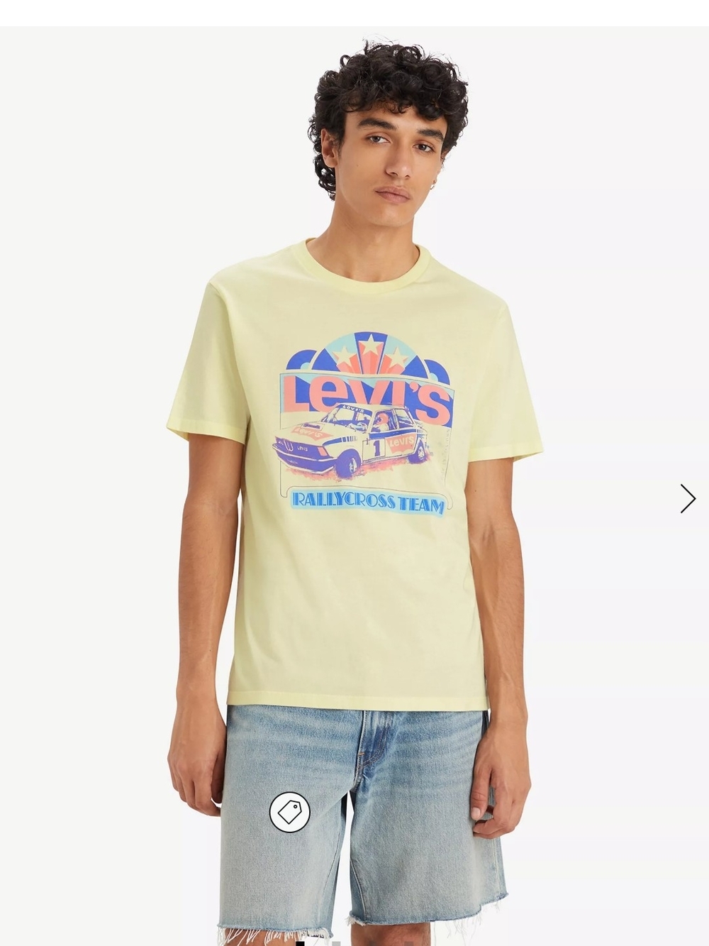 Levi's Pale Yellow Rallycross Graphic Tee with Multicolor Print